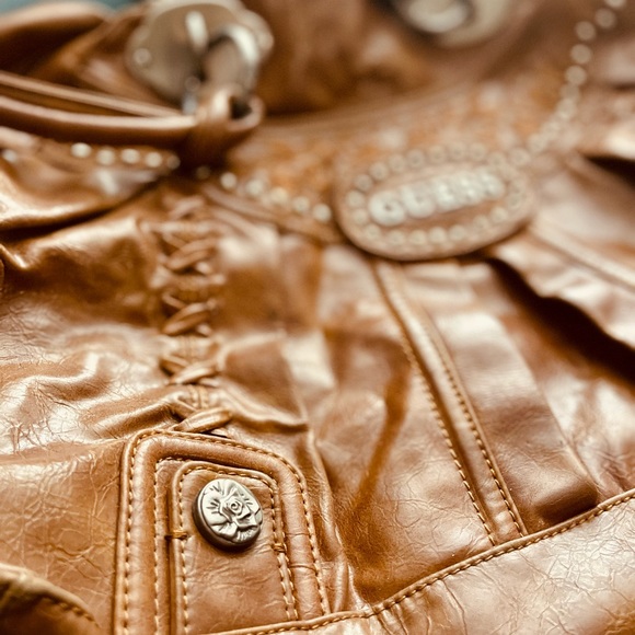 Vintage Western Guess bag shoulder purse brown with silver hardware - Picture 2 of 7